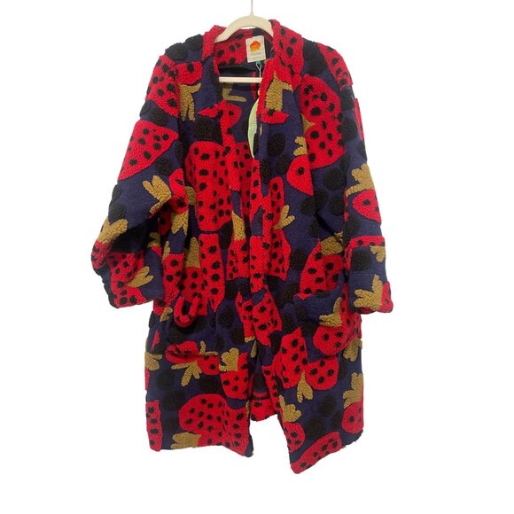 Farm Rio $245 Heart Berry Maxi Fleece Cardigan NWT Size Large - Picture 5 of 8